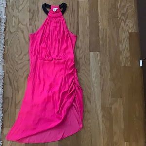 Pink WITCHERY AU 10 mini dress with adjustable leather collar and side slit.